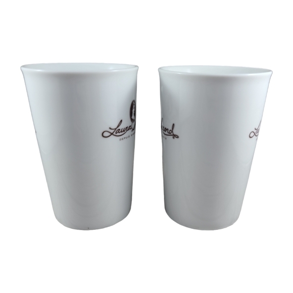 LAURA SECORD White Ceramic Mugs Pair Set of 2 Coffee Tea Cups - Picture 4 of 6